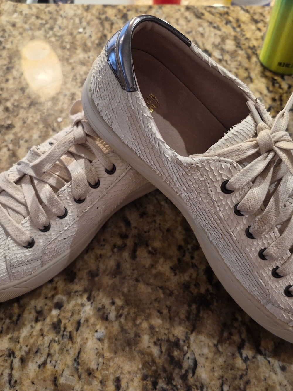 Johnston & Murphy Textured Lace-Up Sneakers in Light Beige with Metallic Heel